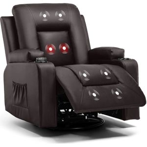 Relaxfauteuil met Ligfunctie - Fauteuil - Relaxstoel - Massagestoel - Dikke Rugleuning & Armleuningen �– Bruin - 360° Draaibaar – Relaxzetel