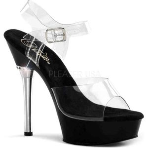 Pleaser - ALLURE-608 Sandaal met enkelband - US 7 - 37 Shoes - Zwart/Transparant