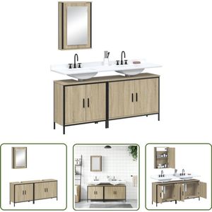 The Living Store 3-delige Badkamermeubelset bewerkt hout sonoma eikenkleurig - Badkamermeubelset - Badkamerserie - Sonomaneik - Badkamer Kast - Wastafelkast