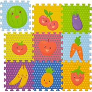 Relaxdays puzzelmat 9 delen - speelmat fruit - speeltegels eva foam - speelkleed peuter