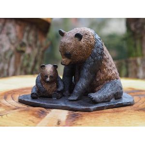 Tuinbeeld - bronzen beeld - Panda met jong - Bronzartes - 15 cm hoog