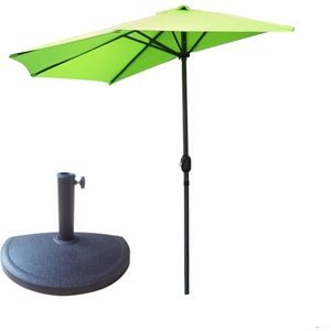 Elfida - Parasol met Beschermhoes en Parasolvoet - Balkonparasol - 270x135x245cm - Groen