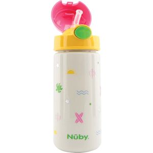Nuby - Drinkbeker met zacht rietje en surfdesign - rietjesbeker voor kinderen - 540ml - roze