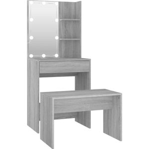 vidaXL Kaptafelset - LED's - Grijs Sonoma Eiken Kaptafel - Make-up Tafel - Dressing Table - Led Verlichting - Badkamermeubilair