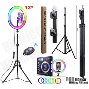 LED Ring Light 33 Cm RGB met Statief 210 Cm – HiCHiCO® RGB Ringlamp
