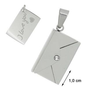 Blinx Jewels Stalen Hanger Enveloppe Steentje Zirkonia