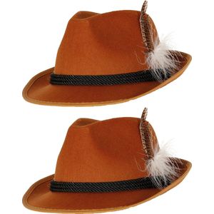 Guirca Tiroler/oktoberfest hoedje voor heren - 2x - verkleed accessoires - bruin - Jagershoedje