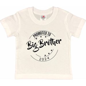 Shirt Aankondiging zwangerschap Promoted to Big Brother 2024 | korte mouw | Wit/zwart | maat 86/92 zwangerschap aankondiging bekendmaking Baby big bro brother Grote Broer