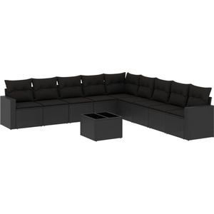 vidaXL - 10-delige - Loungeset - met - kussens - poly - rattan - zwart