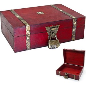 Treasure Chest Wooden Treasure Chest Wooden Chest with Lock Wooden Box with Lid Money Box Gift Box Wooden Storage Box with Lid Storage Box for Storage and Decoration (A)
