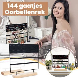 Allernieuwste.nl® 144 gaten Oorbellenrek XXL Sieradenrekje Oorbellen Display Sieraden Rek Organizer - Voor 144 Oorbellen - HOUTEN VOET - 6 Verdiepingen - 30 x 29 x 7 cm M190 - Kleur ZWART