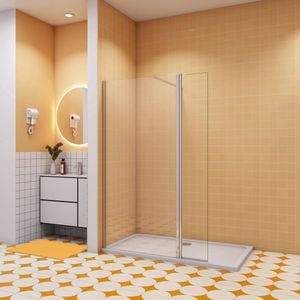 130x200cm inloopdouche + 30x200cm draaibaar hoekprofiel + N-vorm: 140cm Stabilisatiestang 8mm NANO EasyClean veiligheidsglas douchescherm