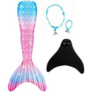 Zeemeermin staart Mermaid staart roze blauw kinderen + MONOVIN 134-140 (140) + ketting en armband zeemeermin jurk
