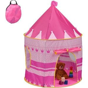 Relaxdays speeltent prinsessen - kinderen - kasteel - binnen - 135x100 cm - stoffen deur - roze