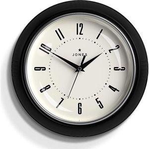 Ronde Retro Wandklok - The Ketchup Round Clock - Makkelijk leesbare cijfers, zwarte wandklok perfect als keukenklok, kantoorklok, woonkamerklok - Retro klok 25cm - Zwart