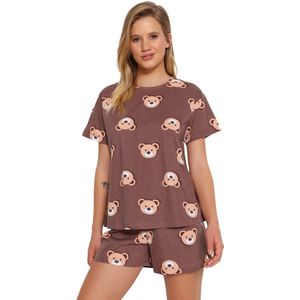Trendyol Lila 100% Katoenen Gebreide Pyjamaset Met Hartjes En Konijnenmotief Thmss23Pt00005