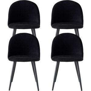 Instinct® Eetkamerstoelen – Set van 4 - Fluwelen - Vintage Nordic - Gestoffeerd – Zwart - Metalen Poten - 80x47.5x43 cm