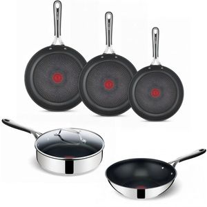 Tefal Jamie Oliver Kitchen Essentials Pannenset - Koekenpannen Ø20/24/28cm + Wokpan Ø28cm + Hapjespan Ø25cm - RVS - Inductie