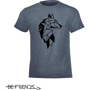 Be Friends T-Shirt - Wolf - Kinderen - Denim - Maat 2 jaar