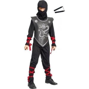 Ninja verkleedpak maat M met vechtstokken voor kinderen - kostuum