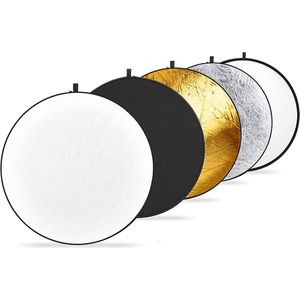 Neewer® - 10000675 5-in-1 Doorlaatbaar - Flap Ronde Multidiscs, - lichtreflector 60 x 60 cm - Zilver - Goud -Wit en Zwart