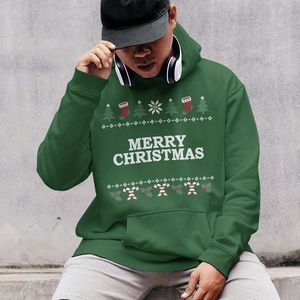 Kerst Hoodie Candy Cane - Met tekst: Merry Christmas - Kleur Groen - ( MAAT L - UNISEKS FIT ) - Kerstkleding voor Dames & Heren