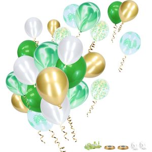Partizzle 50x Tropical Thema Latex & Confetti Ballonnen - Jungle Safari Verjaardag - Dinosaurus Decoratie - Ballonnenboog Versiering Maken - Helium Geschikt
