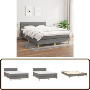 vidaXL Boxspring - Donkergrijs - Inclusief Matras - 140x200 cm Boxspringbed - Donkere Kleuren - Verstelbare Hoofdbord - Pocketveer Matras - Tweepersoonsbed