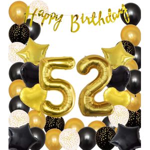 Snoes Ballonnen 52 Jaar Black Gold Dots Mega Ballon - Compleet Feestpakket Goud Zwart Stippen Cijferballon 52 - Verjaardag Versiering DIY Slinger Happy Birthday – Folieballon – Latex Ballonnen - Helium Ballonnen
