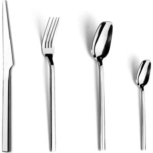 Bestekset voor 6 personen, moderne roestvrijstalen besteksets 24-delig, bestekset met mes vorklepel voor restaurants, vierkant design & vaatwasmachinebestendig