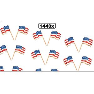 1440x Cocktailprikker wapperende vlag USA - cocktail prikker vlag  amerika usa landen kaas worst eten thema feest festival