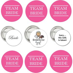 9 Buttons Bride to Be en Team Bride wit en roze - button - bride - bride to be - bruid - vrijgezellenfeest - vrijgezellenavond - team bride