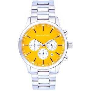 Heren horloge Mauro Vinci Staal Zilver - Oranje Geel met lederen bewaardoos - Sports line 420 stalen horloge met Japans binnenwerk