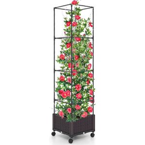 Plantenbak met Klimrek - Plantenrek Buiten - Plantenrek Binnen - Plantenklimrek - 40 x 40 x 170 - Verstelbare hoogte - Op Wieltjes - Zelfbewatering
