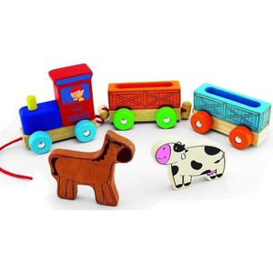 Pintoy Houten Dierentrein met Boerderijdieren - Educatief Speelgoed voor Kinderen vanaf 18 Maanden - 34x10x6 cm