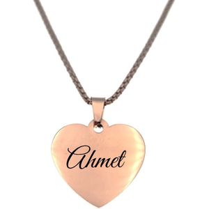 Ketting - Hart - Met Naam - Ahmet - Rosegoud