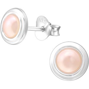 Joy|S - Zilveren ronde oorbellen - 7 mm - roze - Swarovski parel rosaline - oorknoppen
