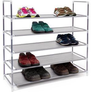 Schoenenrek steeksysteem, 5 niveaus, schoenenrek f. 20 paar schoenen, metaal en stof, HBT 90,5 x 87 x 29,5 cm, grijs
