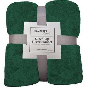 Malinsi Fleece Deken - Donker Groen - Dekentje - Plaid - 150 x 200 - Fleecedeken - Bankhoes Sprei - Woondeken Bedsprei