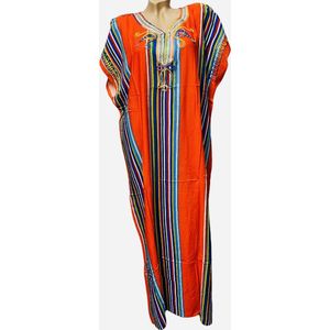 Kaftan/jurk lang gestreept met borduursel M oranje