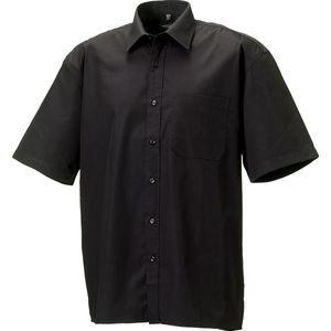 Russell Collectie Heren Korte Mouw Zuiver Katoen Gemakkelijke Verzorging Poplin Shirt (Zwart)