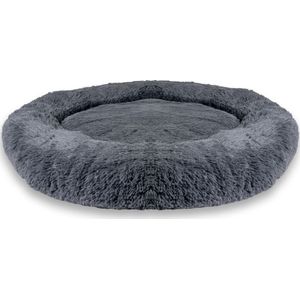 Intirilife pluche bed in donkergrijs diameter 100 cm - Zacht rond antislip hondenbed kattenbed kussen comfortabele hondenbank kattenbank voor honden en katten