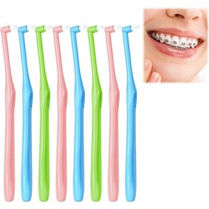 Tandenborstel Zachte Enkelgetufte Tandenborstel Trim Tandenborstel Slanke Interdentale Borstels voor Orthodontische Beugels Detailreiniging (8 stuks)