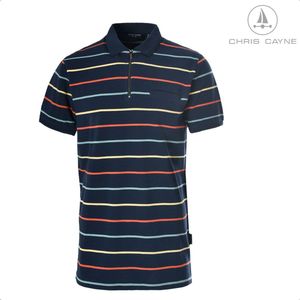 Chris Cayne heren polo - maat XXL – donkerblauw gestreept - jersey - streeppatroon - polokraag - jersey - herenmode - polo shirts heren - polo shirt heren met borstzak - grote maten polo heren