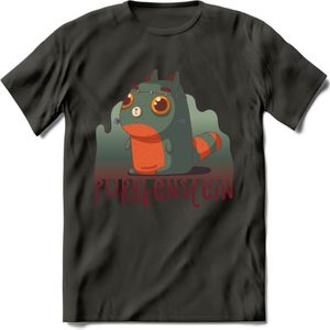 Monster van Purrkenstein T-Shirt Grappig | Dieren katten halloween Kleding Kado Heren / Dames | Animal Skateboard Cadeau shirt - Donker Grijs - 3XL