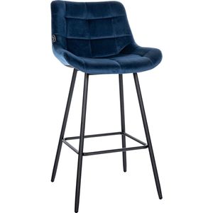 CLP West Barkruk - Met rugleuning - Voetsteun - Metalen frame - blauw Fluweel