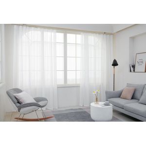 Maroyathome - BIBIANA 2 - Vitrage met plooiband voor haakjes - kant en klaar - Off White - Gebroken Wit - 270 x 300 cm - 270 cm breed en 300 cm hoog/lang - inclusief schelphaken en loodjes