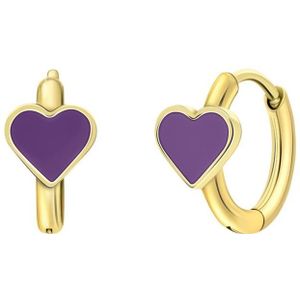 Lucardi - Kinder Stalen goldplated oorringen met hart emaille violet - Oorbellen - Staal - Goudkleurig
