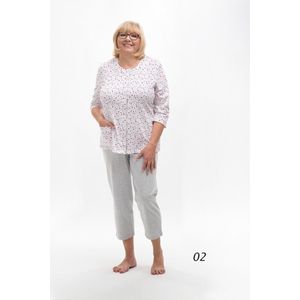 Martel Maria dames pyjama- mouwen 3/4 - wit/grijs/rood - 100 % katoen XL