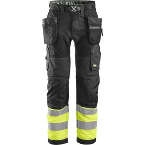 Snickers 6931 FlexiWork, High-Vis Werkbroek+ met Holsterzakken, Klasse 1 - Zwart/Geel, High Visibility - 100